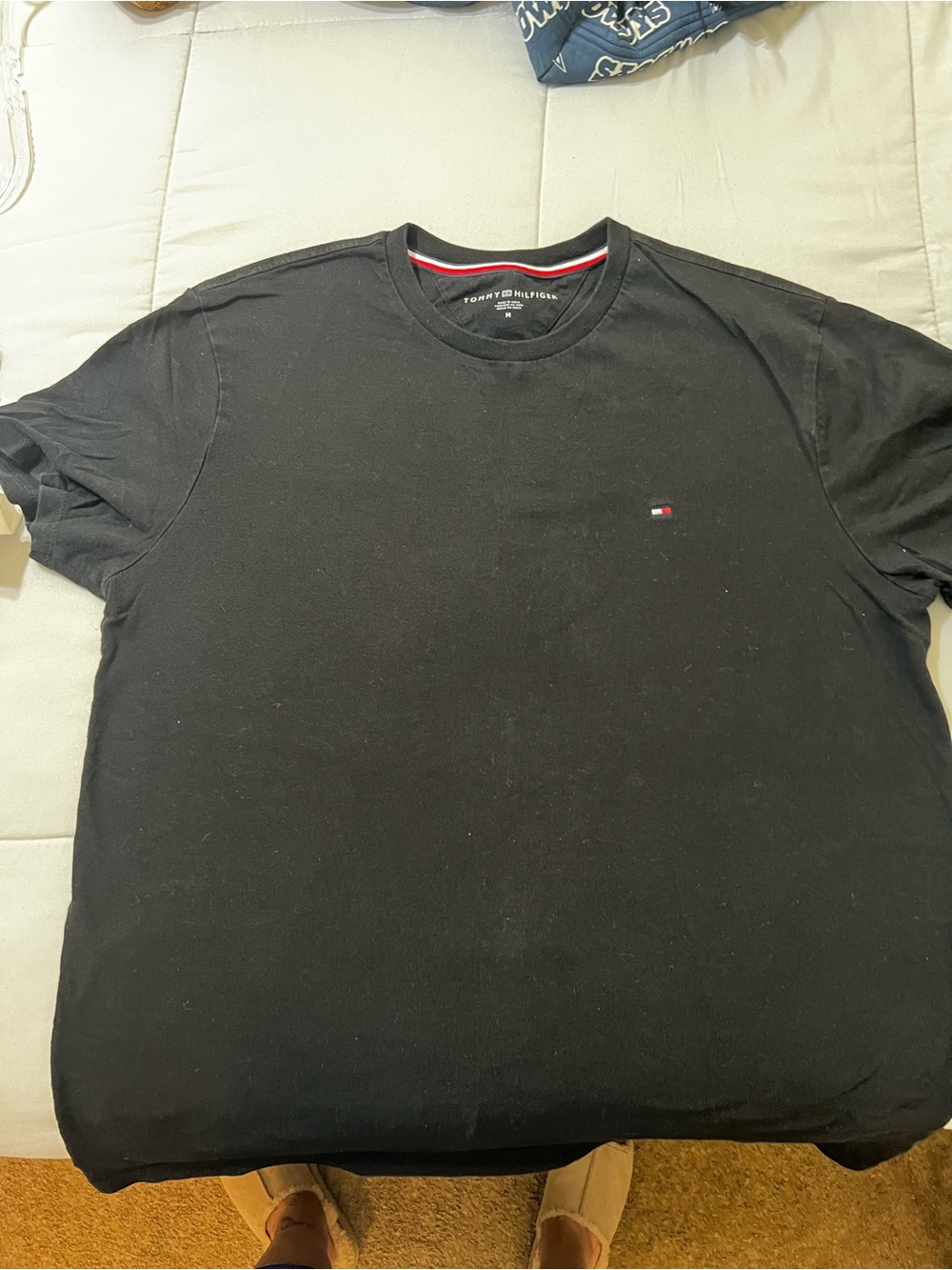 Tommy Hilfiger Black Short Sleeve Crew Neck Tee with Flag Logo